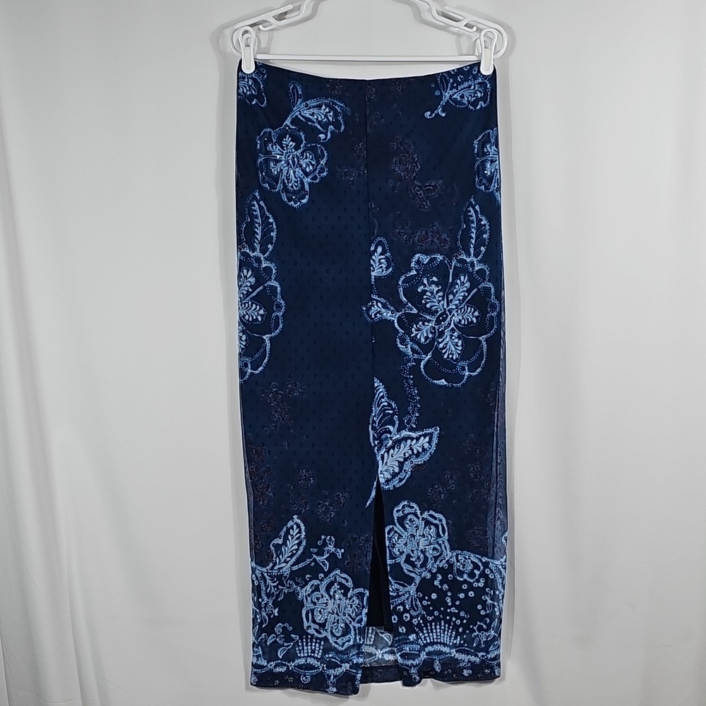 Wanted Clothing Co Vintage Floral Mesh Maxi Skirt Rhinestone Navy Blue Boho S - Picture 5 of 11
